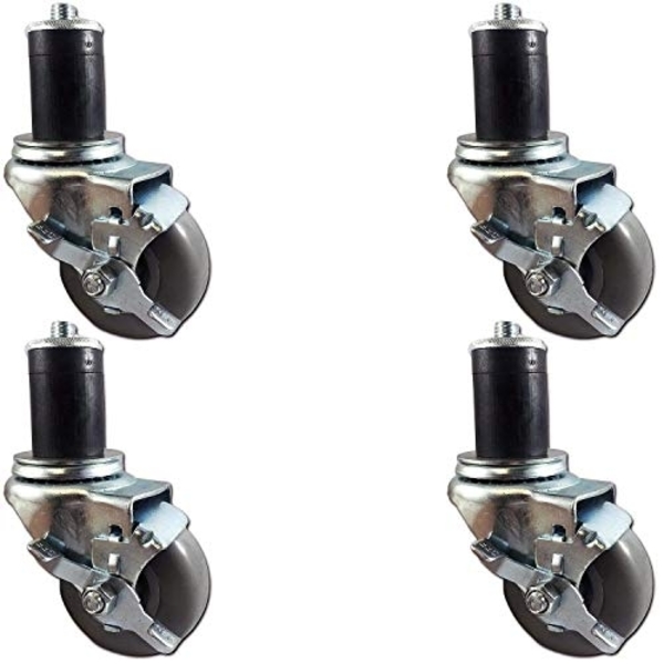 Casterhq 1-1/2" Expanding Stem Casters W/ Brakes -3" Gray Polyureth, PK4 6M-13G4-KFII